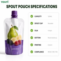 Pochettes souples personnalisées OEM imprimées pour jus liquides de qualité alimentaire, réutilisables, avec bec verseur, 100ml 150ml 200ml