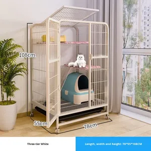 Металлическая трехслойная вилла для кошек, Современная клетка для кошек для домашнего использования, комнатная вилла для кошек, увеличенное свободное пространство, металлическая Строительная кнопка закрытия - Product Image 3