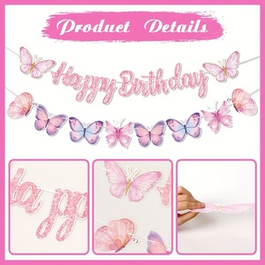 Bannière en papier suspendue pour fête d'<span class=keywords><strong>anniversaire</strong></span>, design personnalisé de dessins animés de sirènes, d'animaux de la jungle et de papillons, vente chaude de Nicro - Product Image 4
