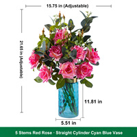 Bunga Mawar Pink Double Head Real Touch, Mawar Buatan, Mawar Palsu untuk Dekorasi Rumah, Rangkaian Bunga Pernikahan