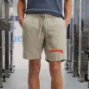 Pantalones Cortos Bermuda de Algodón de Color Sólido para Hombre, Cintura Media, con Cordón, Estilo Casual, Tejido Transpirable - Product Image 2