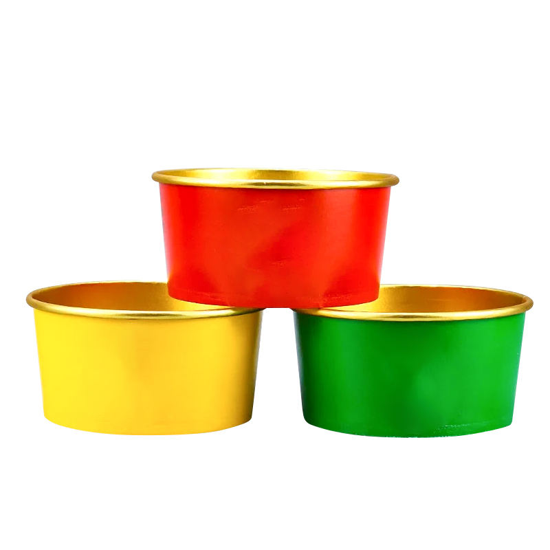 Custom Wave-Patterned Disposable Gold Foil Lunch Box Thick Paper Plate Bowl for Dessert Salad Takeaway Print Your Logo