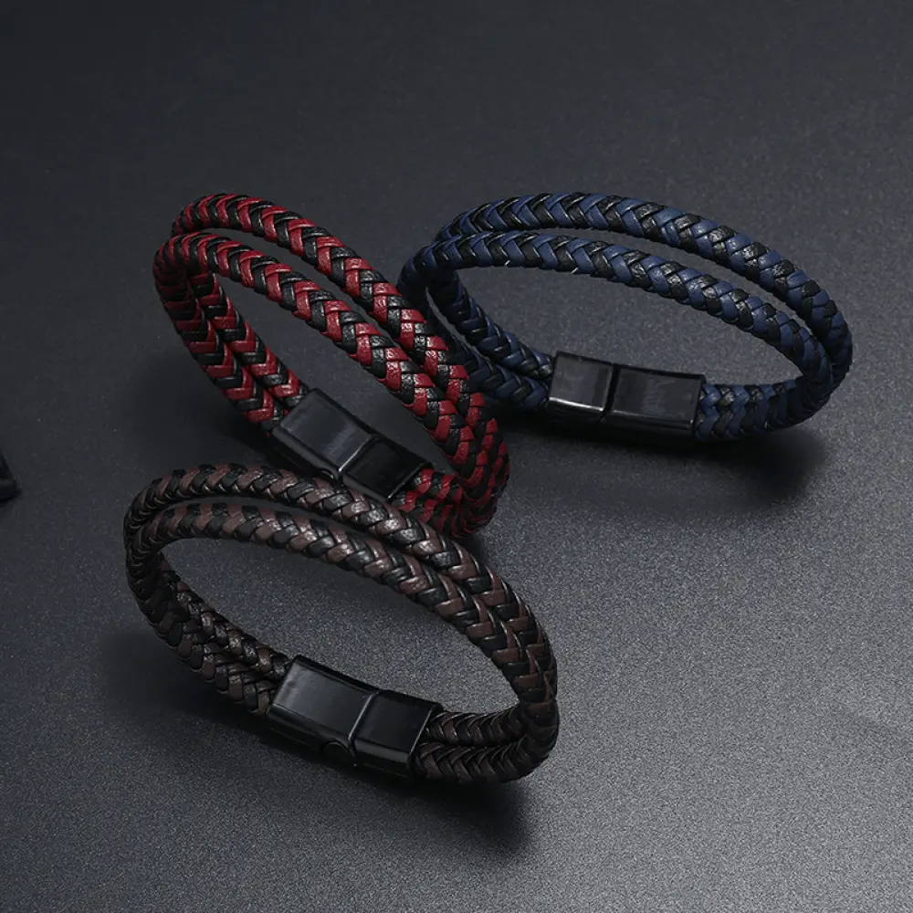 Hot sales bracelets stainless steel bangle handmade rope weave leather bracelet men gift bracelet