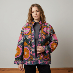 Handmade Velvet Vintage Suzani With Pocket Winter Short Jacket |<b>Boho</b> Jacket |Bomber Jacket | Winter Warmed Coat Cotton Suzani - Product Image 1