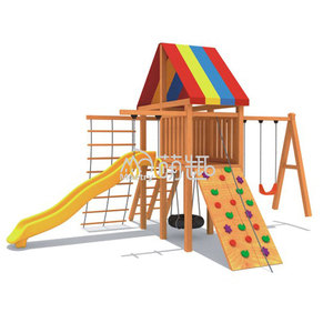 Moetry Grands terrains de jeux extérieurs en bois pour enfants Maison de jeu en bois Cadre d'escalade Ensemble de balançoire <span class=keywords><strong>avec</strong></span> <span class=keywords><strong>toboggan</strong></span> en plastique - Product Image 1