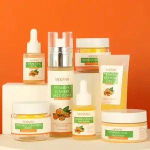 Private Label Turmeric Skincare Set Kit Anti Acne Dark Spot Whitening Soap Serum Scrub Cream Facial Wash face Skin Care Set