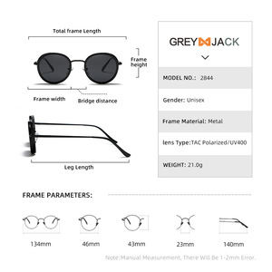 Lunettes de soleil rondes Greyjack, monture en métal unisexe, verres polarisés UV400 TAC, type 3, pour hommes et femmes - Product Image 4