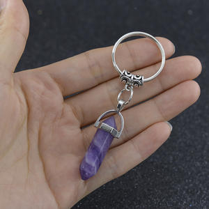 Porte-clés en pierre naturelle hexagonale Chakra, porte-clés en pierre de balle, porte-clés pour sac à main, bijoux de mode, cadeau - Product Image 6