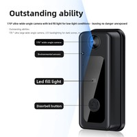 Sonnette vidéo intelligente à faible consommation d'énergie compatible Tuya, étanche, avec batterie rechargeable intégrée, Wi-Fi à distance, vision nocturne HD, capture de photos