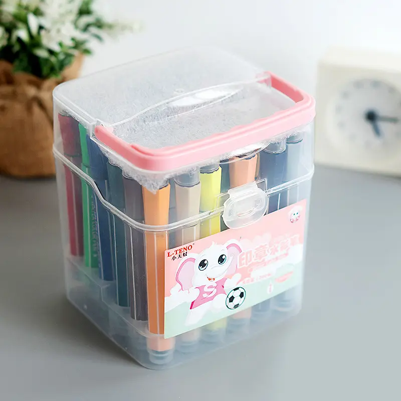 Kids gift set 12 18 30 36 storage handle box easy carry marker highlighter art drawing marker pen with stamp