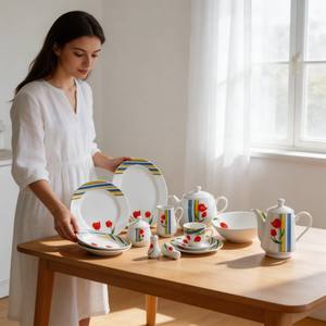 Service de table turc en porcelaine, vaisselle 72 pièces, marque HARVIT, design contemporain, service de table pour les fêtes - Product Image 6