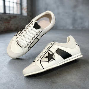 Chaussures de sport en cuir véritable pour hommes, respirantes, rehaussantes de 7 cm, blanches, décontractées, avec empeigne en PVC et semelle intermédiaire en liège - Product Image 2