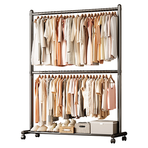 Porte-manteau moderne en métal à double couche Cintre Séchoir à vêtements Étagère à chaussures pour salon chambre à coucher - Product Image 1