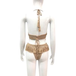 Bikini personnalisé à col en V rayé, crocheté à la main, en spandex, ensemble deux pièces, mini bikini, maillot de bain, vêtements de plage pour femmes - Product Image 2