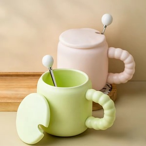 Customization Hand-made Ceramic Mug 470ml Spoon Logo Printing Cute Design Dishwasher <b>Microwave</b> Safe Gift Box Packaging Business - Product Image 1
