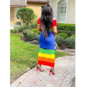 2021 महिला सेक्सी बॉडीकॉन फ्रॉक डिजाइन इंद्रधनुष प्लस आकार क्लब नाइट पहने महिला पोशाक के साथ आकस्मिक कपड़े पहने - Product Image 5