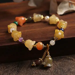 GT Natural Yellow Jade Bracelet Hanging Lily Of The Valley Charm Topaz Bracelets For Women Jewelry