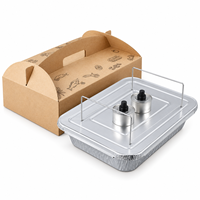 Grand plateau commercial jetable en aluminium pour poisson grillé avec support chauffant et boîte de transport en papier kraft