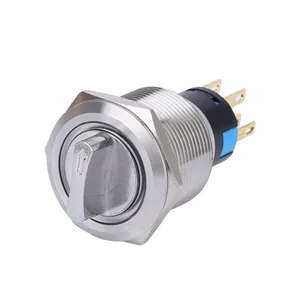 ON-OFF 2-Position 22MM Knob Rotary Switch 1NO1NC Self-Latch Type Metal Selector Rotary Switch with LED Ring Illuminate