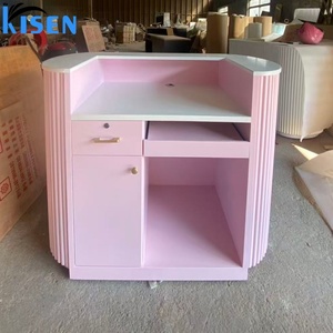 Kisen Pink Reception <b>Table</b> Reception Desk Furniture Panel Grey Wood <b>Mid</b>-<b>century</b> Modern Spa Front Office Beauty Salon Office - Product Image 4