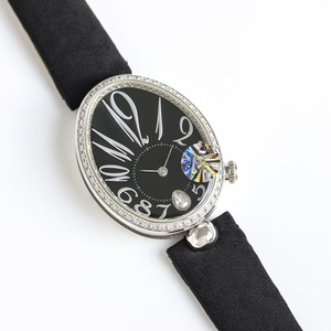 Reloj de Pulsera de Lujo para Mujer, con Esfera Negra Personalizada, Caja de Acero Plateado, Bisel Ovalado con Diamantes, Mecánico Automático de Alta Precisión - Product Image 1