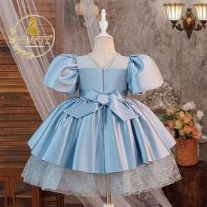 Gaun Pesta Anak Perempuan FSMKTZ Biru Lengan Pendek Model Formal untuk Usia 4-8 Tahun, Pakaian Ulang Tahun Pengiring Pengantin - Product Image 4