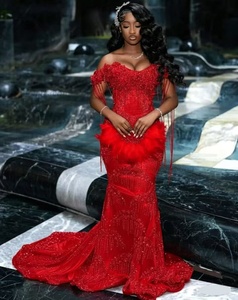 knee length dresses for ladies Sexy Black Sweetheart Mermaid Crystal Prom Dress with Feathers main image 1