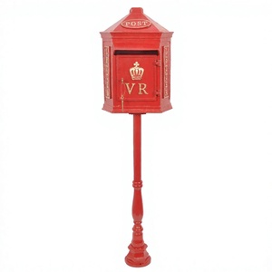 Présentoir de jardin pour boîtes aux lettres VR Boîte aux lettres de luxe en fonte revêtue de rouge Fini Boîte aux lettres décorative avec support pour pilier - Product Image 1