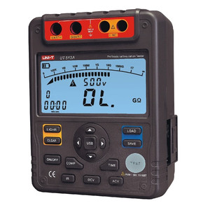 Medidor de Resistencia de Aislamiento UNI-T UT513A con Transferencia de Datos USB, Pantalla LCD Retroiluminada, Rango Automático y Almacenamiento - Product Image 1