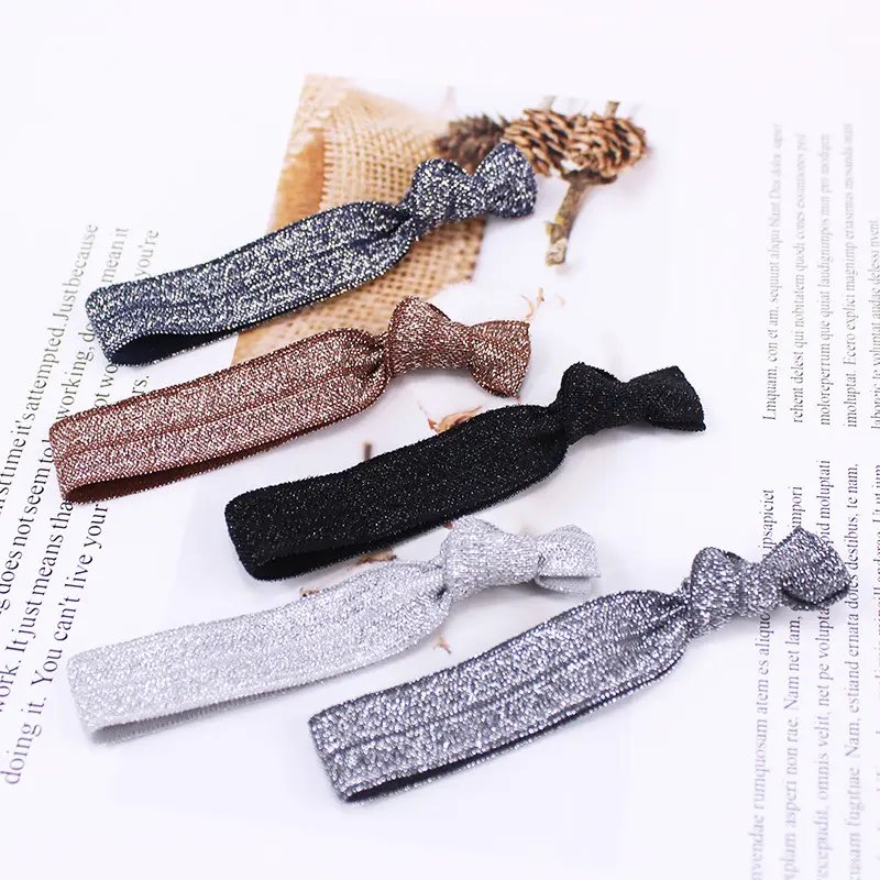 Wholesale 5/8" Custom Shiny Glitter Printed Knotted Elastic Hair Tie Girls Bracelet for Hair Accessories
