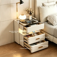 Table de chevet intelligente NovaSmart en bois avec lumière LED, port USB, charge sans fil, verrouillage par empreinte digitale - Meubles modernes pour chambre à coucher et salle à manger
