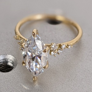 Anillo de Compromiso con Corte Marquesa de 6 Puntas, Certificado Shea Igi, con Diamante Cultivado en Laboratorio HPHT, Oro <span class=keywords><strong>S</strong></span>ólido de 14k/18k para Mujer, con Diamante Certificado CVD - Product Image 1
