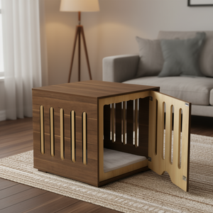 PawHut Mesa de Madera para Mascotas, Marrón, Tamaño Mediano, Entrada Lateral, Casa para Mascotas, Mueble de Interior - Product Image 2