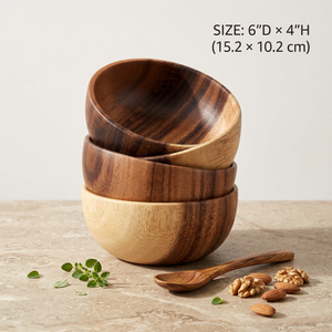Bols en bois d'acacia faits à la main, couleur naturelle, design minimaliste, écologiques, durables, pour servir les aliments, vaisselle de cuisine, 6 pouces - Product Image 2