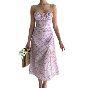 Vestido informal <span class=keywords><strong>de</strong></span> verano sin mangas con abertura floral y espalda descubierta para <span class=keywords><strong>mujer</strong></span>, nuevo imprescindible para vacaciones en la playa, tela <span class=keywords><strong>de</strong></span> gasa Natural ODM Midi - Product Image 1