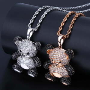 Hiphop <span class=keywords><strong>lindo</strong></span> diamante colorido de dibujos animados panda colgante conjunto de joyas collar - Product Image 2