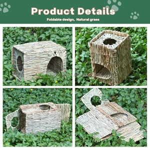 Casita <span class=keywords><strong>de</strong></span> Conejo Hecha a Mano, <span class=keywords><strong>de</strong></span> Hierba Natural, Plegable, Escondite Tejido para Hámster, Cama con Alfombra - Product Image 6