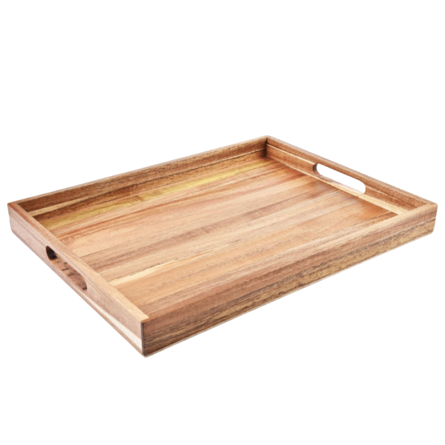 Breakfast Lunch Dinner Decorative Serving Trays Platter Custom Acacia Wood Acacia Wood Serving Tray with Handles