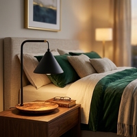 Lampe de table moderne en noyer noir, lumière ambiante LED, abat-jour conique, décoration de chambre à coucher