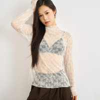 Blouse en dentelle florale vintage d'été européenne et américaine, nouvelle, sexy, décontractée pour femmes, haut en maille à manches longues