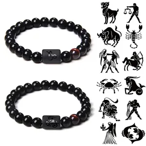 Atacado Beads pulseiras por atacado 12 Horóscopo Sorte Pedra Natural Tiger Eye Zodiac Frisado Pulseira Para Mulheres Homens Presente