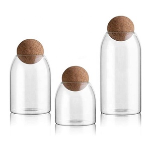 Glass Jars For Storage Food Storage Jars with Wood Lid Cork Ball Stopper Handmade Borosilicate Glass Canister Jar