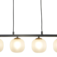 Lustre suspendu à 4 lumières de marque espagnole Nicoletta, design moderne, en fer noir et verre blanc, pour la maison et le bureau