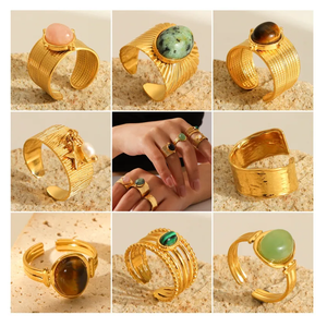 แหวนเปิดสเตนเลสชุบทองหรูหราจี้มุกน้ำจืดจี้รูปหัวใจรูปดาว - Product Image 4