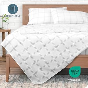 Ensemble de draps de lit 4 pièces, motif à carreaux moderne, luxe, microfibre ultra-douce <span class=keywords><strong>1800</strong></span>, ensemble de draps double brossés - Product Image 4