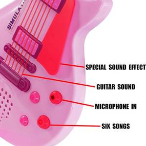 <span class=keywords><strong>Guitare</strong></span> électrique rose en plastique pour filles avec microphone, 6 cordes, support réglable, <span class=keywords><strong>8</strong></span> morceaux de démonstration, jouet musical éducatif - Product Image 4