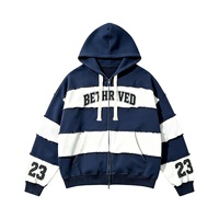 Sweat à capuche zippé réversible rayé pour homme, en molleton bouclette épais 500 GSM, style vintage streetwear, avec impression graphique et logo personnalisé