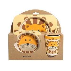 Zoológico de animales bebé placa arco Copa horquillas niños de fibra de bambú de juegos de vajilla - Product Image 1