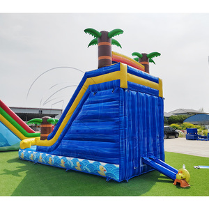 Tobogán Acuático Comercial Inflable con Palmeras Tropicales y Piscina, Tobogán Acuático Inflable de Mármol Azul con Diseño de Patos - Product Image 3