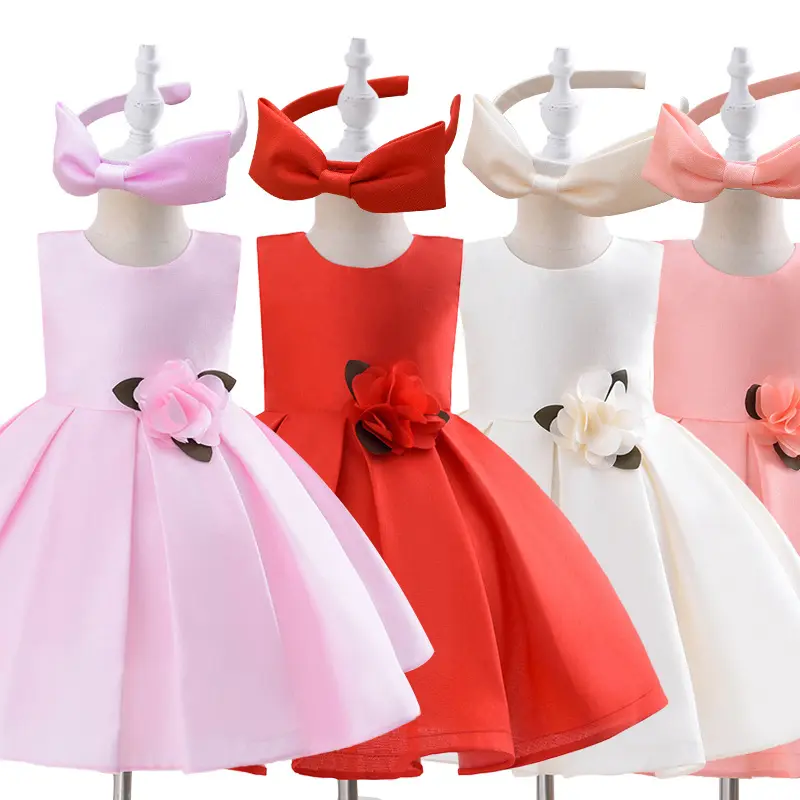 Baby Girls Princess Dresses With Flowers Girls Pretty Fluffy Skirts Elegant Birthday Party Dress Kids Piano Performance Costumes